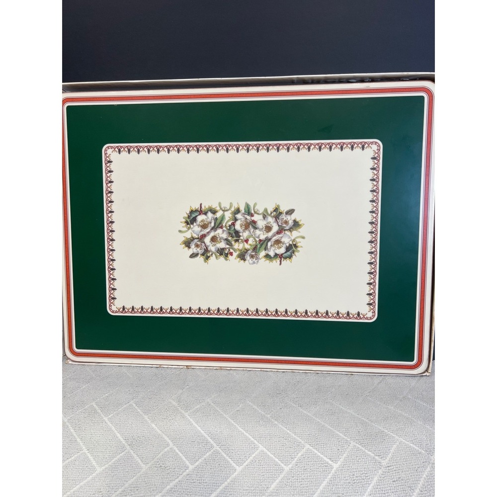 Spode Christmas Rose Placemats Set of 4 Green Cork Back Acrylic Made in England‎